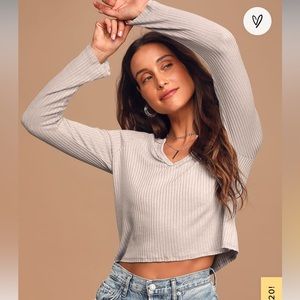 Lulu’s Lacefield Lavender Notched Long Sleeve Sweater Top